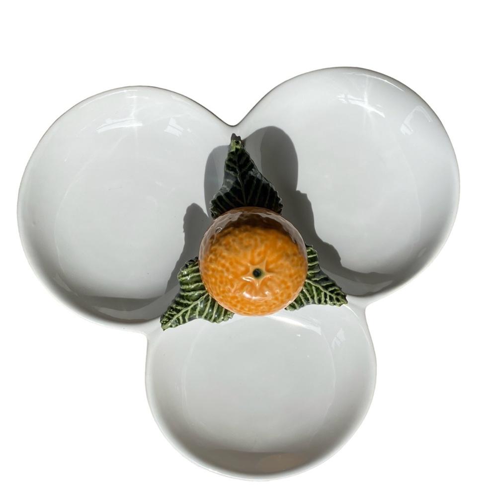 Vintage Majolica Orange Subtil Caldas de Rainha Portugal Divided Tidbit Dish